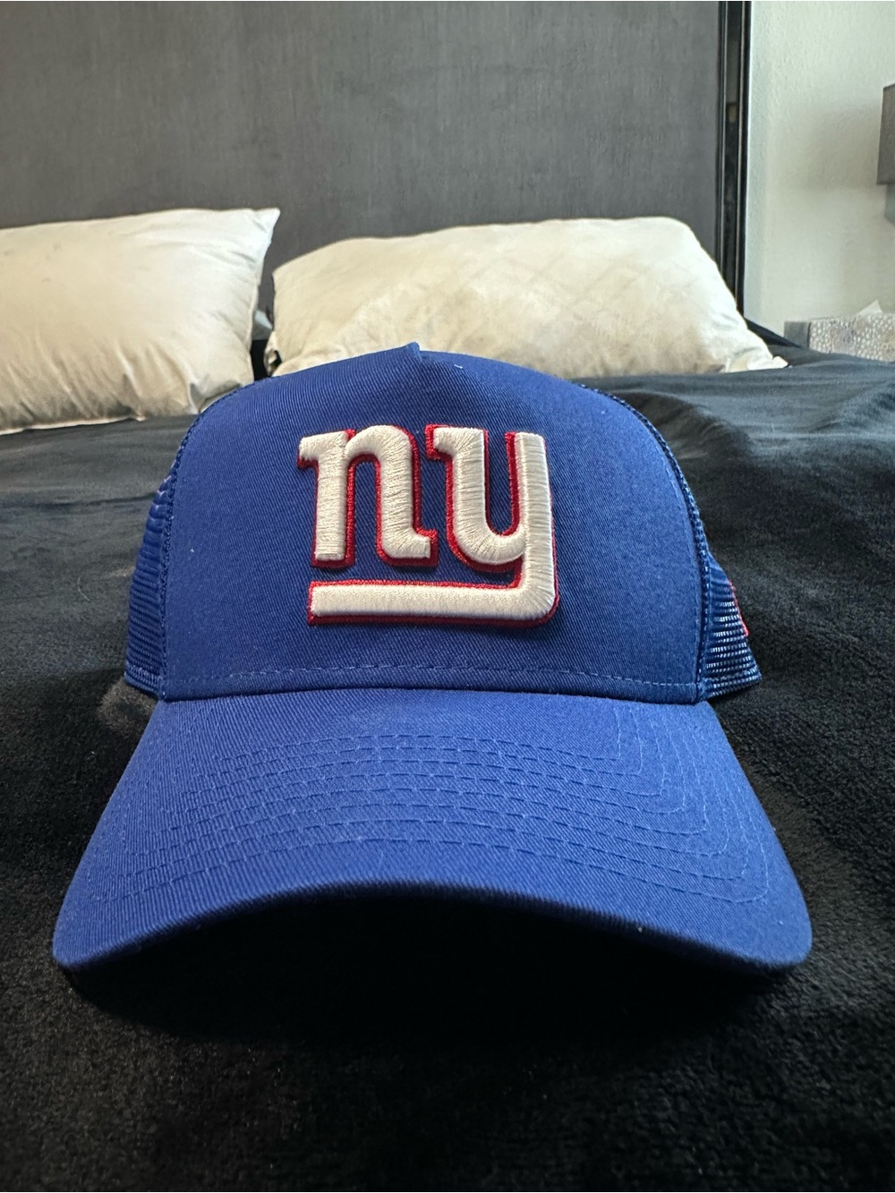 Mens New Era Royal New York Giants 9FORTY A-Frame Trucker Snapback Hat - Blue